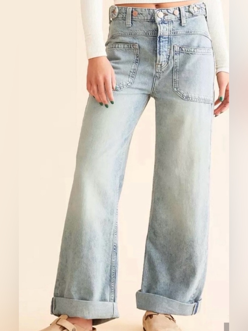 Free People We The Free Palmer Cuffed Wide Leg Jeans 29 Daydream